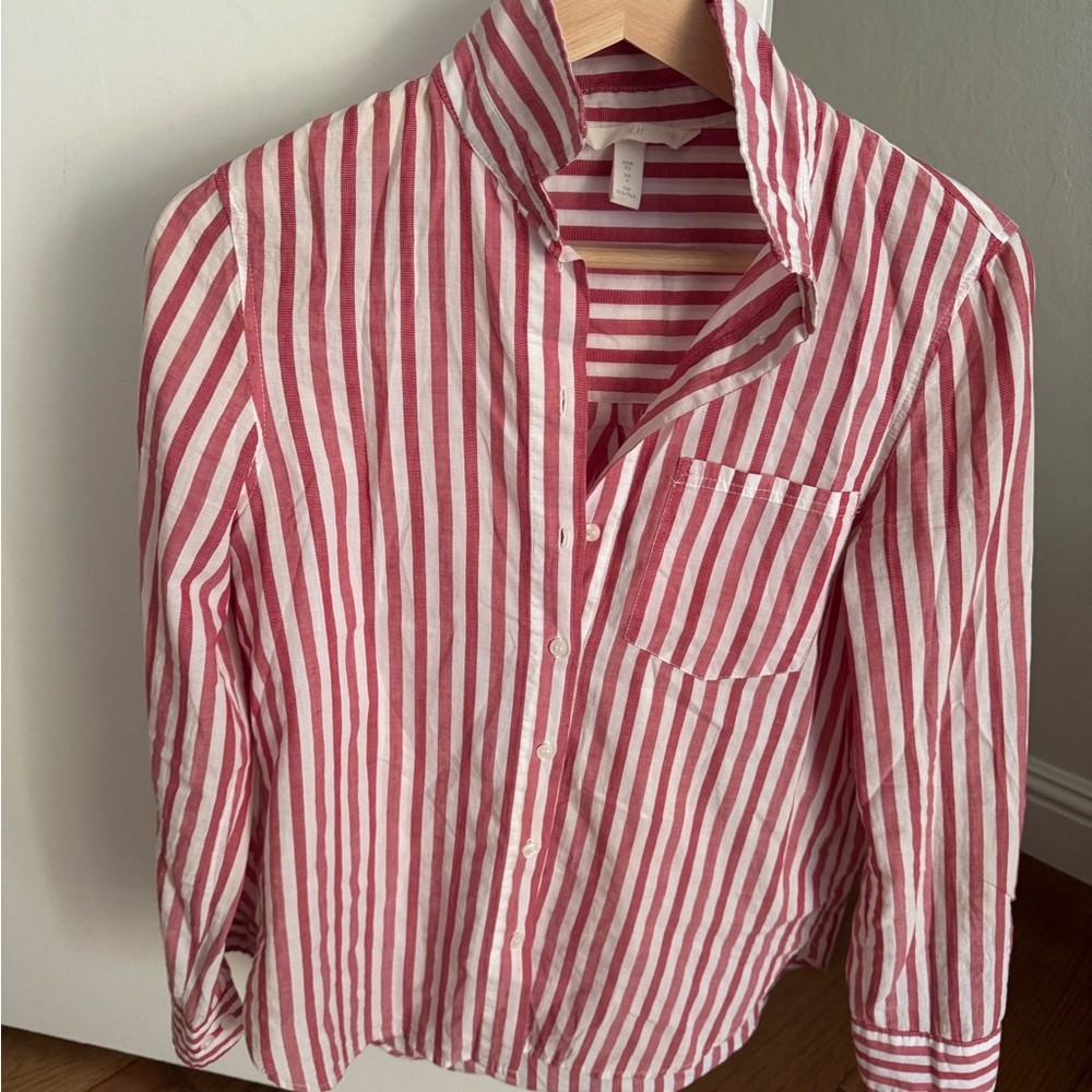 H&M Red and White Striped Button Down Shirt, XS